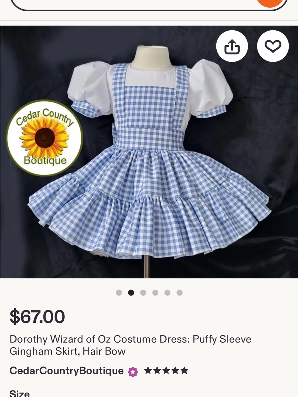 Blue Gingham Dorothy Dress with Puff Sleeve Blouse and Bow - Picture 7 of 10